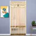 European style mesh door curtain with elegant lace valance and gold trim for home decoration - W90 x H210cm Mosquito Proof / Elegant Coffee Double-Layer Gauze with Velcro