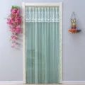 Green lace door curtain detail scene, elegant floral embroidery for home room partition. - 140*200cm / Green Floral Lace