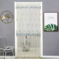 Detail shot of double layer lace embroidered door curtain with blue floral pattern. - 100*210cm / Rose Blue