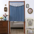 Blue lace door curtain punch-free telescopic rod bedroom privacy curtain opaque partition curtain. - Candy Blue