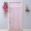 Pink lace door curtain, sheer mesh partition curtain with floral embroidery for bedroom home decor. - 140*200cm / Pink Floral Lace