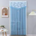 Blue lace mesh door curtain decorative mosquito net for home room divider hanging net - Width 90 * Height 200 cm Four Seasons Curtain / Crystal Lily Blue Double-Layer Sheer (Punch-Free)