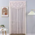 Pink lace door curtain floral embroidered sheer drape anti-mosquito room divider 1pc - Width 90 * Height 200 cm Four Seasons Curtain / Crystal Lily Pink - Double-Layer Gauze No-Drill