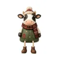 Figura de vaca de Navidad vintage de resina con patas colgantes y ropa invernal - Vaca