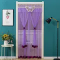Purple lace door curtain with butterfly embroidery, elegant dual panels for summer home decor. - Purple Butterfly Curtain with Hook and Loop Tape and Rod