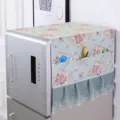 Floral refrigerator dust cover washing machine towel with storage pockets and lace edge. - Single Door Washing Machine Cover D55*W130cm / Blue With Camellia