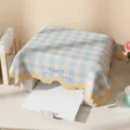 Cream style blue and white grid printer dust cover with cute bow embroidery and wavy edge - Light Blue Bow Scalloped Cover