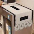 Cream style refrigerator dust cover top cloth with elegant black floral border design. - Distant Mountain Indigo Shaped Fridge Cover