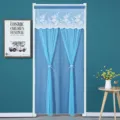 Blue door curtain with white lace valance, lightweight hanging curtain for bedroom privacy. - Moonflower Blue Double-Layer Opaque Curtain