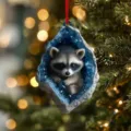 Süßer Waschbär im blauen Kristallgeoden-Weihnachtsbaumschmuck als Hängedekoration - Waschbär Stil (C)