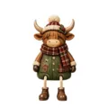 Adorno navideño de vaca de las Highlands en resina con patas colgantes y bufanda de cuadros - Vaca de las Highlands