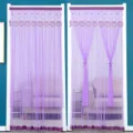 Purple double layer lace door curtain anti mosquito sheer curtain for bedroom kitchen decor. - 100*210cm / Cabbage Purple Double Gauze