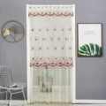 Rideau de porte transparent en dentelle brodee fleurs roses moustiquaire de cloison - Gaze Blanche Rose Rose