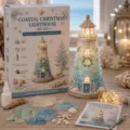 Handgefertigtes Küsten-Weihnachts-Leuchtturm-DIY-Set mit Seeglas und LED-Lichtern - Schneebaum Stil