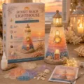 DIY Sunset Beach Leuchtturm-Bastelset mit Meeresglasstücken und Muscheln - Sonnenuntergang Stil