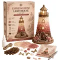 DIY Espresso Rose Leuchtturm-Bastelset mit LED-Licht und Seeglas - Schmetterlingsblumen-Stil