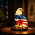 Illuminated patriotic bald eagle desk lamp with red white and blue feather design - Eagle / USB Plug-in Version