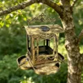 Vintage metal solar bird feeder hanging pavilion for outdoor garden wild birds - 22*22*25 / Vintage Solar Bird Feeder Pavilion