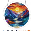 Detailansicht eines 83-teiligen Acryl-Puzzles im Buntglas-Stil als runder Sonnenfänger. - Flussblick im Mondschein Stil (YZ-B0182-月光下的河景)