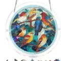 Runder Acryl Vogel Puzzle Sonnenfänger mit dekorativem Buntglas-Effekt Fensterbehang - Vogelschwarm-Stil (YZ-B0182-一群蜂鸟)