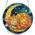 Acryl-Sonnenfänger-Puzzle im Glasmalerei-Stil mit schlafender Katze auf dem Mond - Mondkatze-Stil (YZ-B0182-月亮猫)