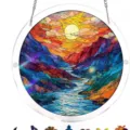 Runder Acryl-Sonnenfänger-Puzzle mit buntem Berglandschafts-Design für Fensterdeko - Bergmond-Stil (YZ-B0182-山月)