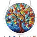 Handgefertigtes 83-Teile Acryl-Sonnenfänger-Puzzle mit buntem Glasbaum-Design für Fenster - Strahlender Glasbaum