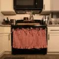 Handmade red checkered oven skirt with ruffle trim and bow ties - Red
