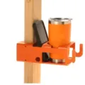 Orangefarbener tragbarer Getränkehalter für Holzbearbeitung mit Handyfach und Haken - Konstruktionsregal / Orange