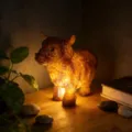 Detailed macro view of Highland cow night light showing warm straw texture glow - Straw Cow Night Light