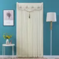 Detail view of floral lace sheer door curtain, elegant mesh mosquito net for home decor. - 100*210cm / Double Layer Shading with Velcro and Rod / Beige