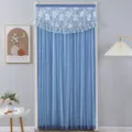 Dettaglio tenda per porta a doppio strato blu con balza in pizzo e arredamento. - Tenda quattro stagioni larghezza 100 * altezza 210 cm / Tenda blu coprente classica a doppio strato