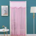 Pink French lace sheer door curtain short window curtain partition home decor net yarn - Width 90 Height 200 cm / Rich Floral Pink Double-Layer Gauze Curtain
