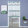 Detalle de cortina de puerta bordada verde y blanca, media cortina de tela transparente hogar. - Lazo de doble gasa verde