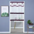 Cortina de puerta blanca transparente con bordado floral violeta, media cortina sin taladro. - Lazo de doble gasa morado