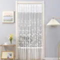 White lace door curtain floral embroidered partition curtain detail view for bedroom hallway decor. - 2 Pieces Height 2m / Roseate White