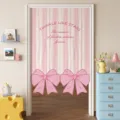 Pink striped door curtain featuring large bows, decorative half partition curtain variant - 70*120cm (With Small Rod) / Pink Butterfly