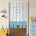Blue and white stripe door curtain with cute bow kids room partition home decor - 70*120cm (With Small Rod) / Blue Bowknot