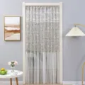 Elegant embroidered door curtain for bedroom, lightweight sheer sheer curtain for privacy and decor. - Emerald Forest Style (with Telescopic Rod) / 2 Pcs Pack / Green