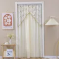 Double layer lace door curtain with embroidered floral pattern for home hanging decor - Width 1.3m * Height 2m with Telescopic Rod / Green Field with Lining - Beige