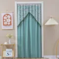 Details of the double-layer sheer door curtain with floral embroidery and beaded tassel trim. - Width 1.3m * Height 2m with Telescopic Rod / Green Field with Lining - Green