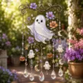 Detailansicht Halloween Sonnenfänger mit Perlglanz-Geist und Kristalltropfen - Geist Lila Blume Stil (B)