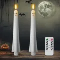 Set of two Halloween ghost LED candles with multi-function remote control in a spooky scene - Ghost Candle Set / 2 Pcs/Set