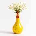 Gelbe Kunstharz-Vase im Hühner-Design mit großen Augen für Heim und Gartendekoration - Gelb