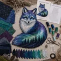 DIY Aurora Fuchs Tiermuster Stickset mit bunten Fäden und detaillierter Anleitung - Nordlicht Polarfuchs