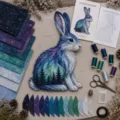 Komplettes DIY-Stickset mit einem Polarhasen und einem wunderschönen Nordlicht-Muster - Nordlicht Schneehasen