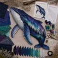 DIY Nordlicht-Wal-Stickset mit Nadeln Fäden und Waldlandschaftsmuster für Handwerksfans - Nordlicht Buckelwal