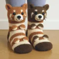 Gemütliche 3D-gestrickte Tiersocken mit niedlichen Waschbär- und Rote-Panda-Designs - Katze
