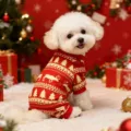 Christmas dog jumpsuit with reindeer and tree print, cozy four-leg pet winter apparel details. - S / Yellow Christmas Tree