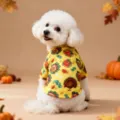 Cute Thanksgiving pet dog T-shirt with turkey pumpkin print, warm autumn dog clothes main view - S / Pumpkin Turkey T-Shirt / Yellow